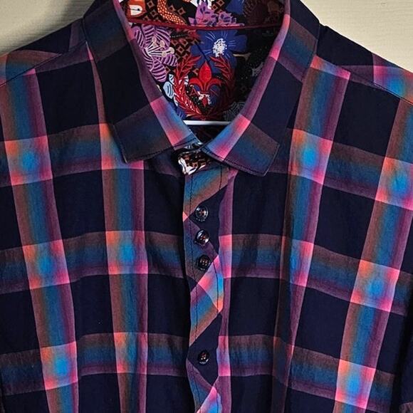 Au Noir Upscale Dark Purple Multicolor Plaid Dress Shirt Men's 6 Made in Turkey - Picture 4 of 9